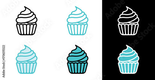 Muffin with whipped cream icon in line and fill style