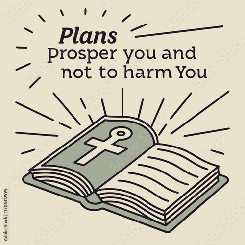 Bible Verse Typography – Jeremiah 29:11 Plans to Prosper with Open Bible Illustration