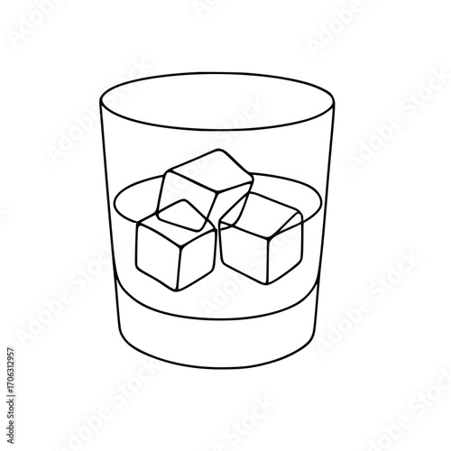vector illustration of whiskey glass with ice cubes