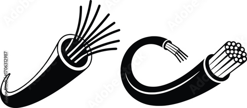 Fiber Optic Cable Line Art Vector Illustration, Power Wire Line Illustration Icon.