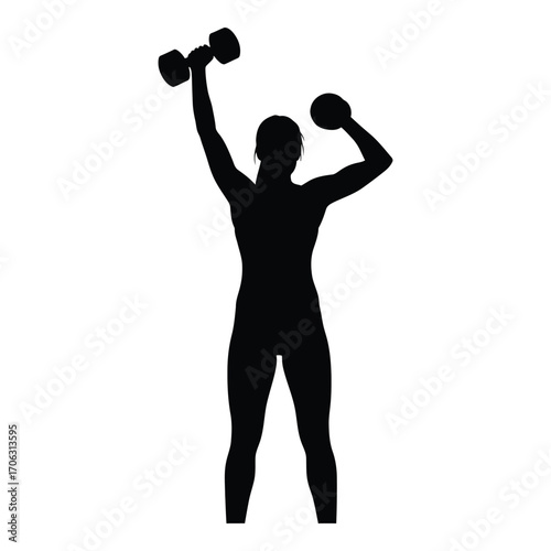 Silhouette of woman exercising with dumbbells for fitness and strength training silhouette