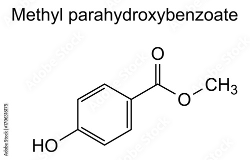 Chemical structure of methyl parahydroxybenzoate, drug substance