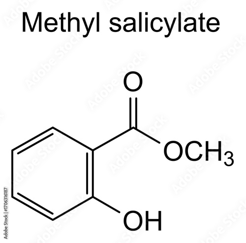 Chemical structure of methyl salicylate, drug substance