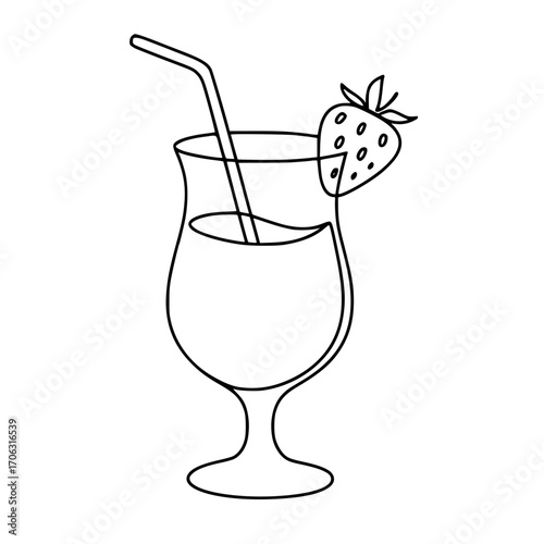 vector illustration of strawberry cocktail with straw smooth