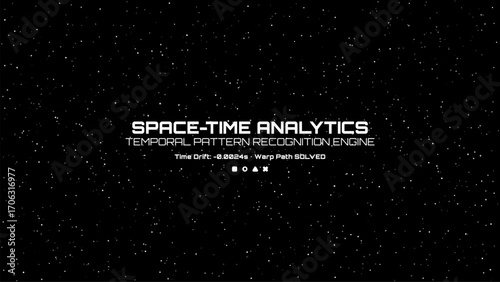 Space-time analytics digital display on starry background for technology and science concept with temporal pattern recognition engine.