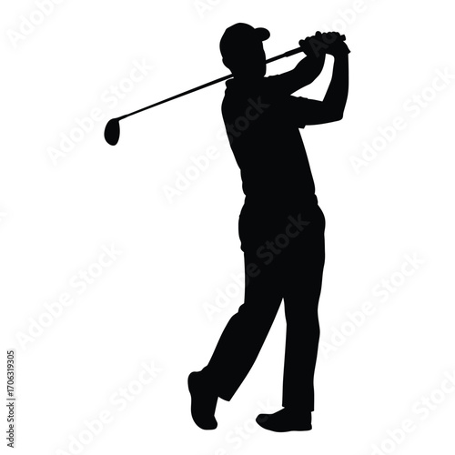 Golfer silhouette capturing powerful swing action during game on course silhouette