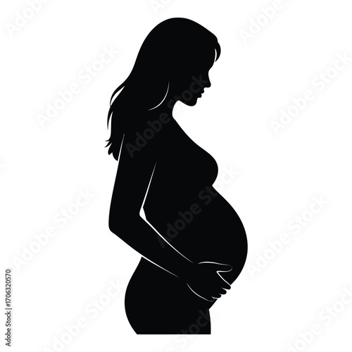 Pregnant woman silhouette profile gentle hands embrace baby bump new life silhouette
