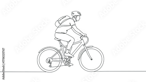 Single line drawing of a bicycle with rider