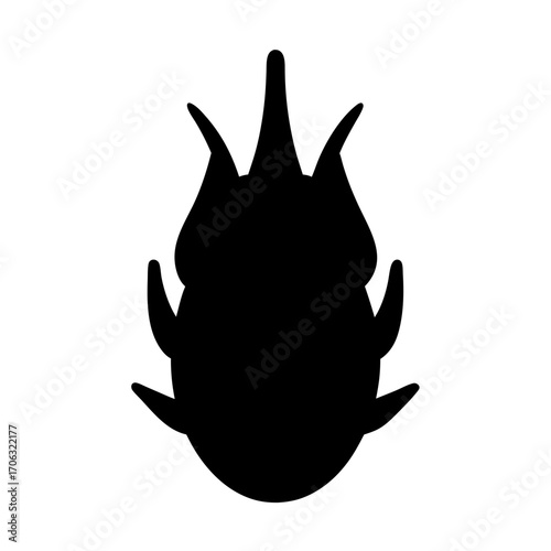 Dragon fruit silhouette icon-Black silhouette illustration of a dragon fruit showing its elongated shape with curved outer scales, vector design representing exotic tropical fruit, suitable for food, 