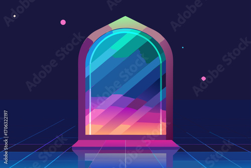 Abstract violet light illustration in a glowing neon sign for a