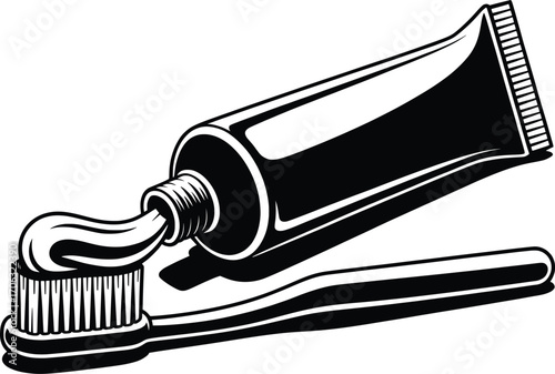 Toothbrush and Toothpaste Tube Vector Illustration.