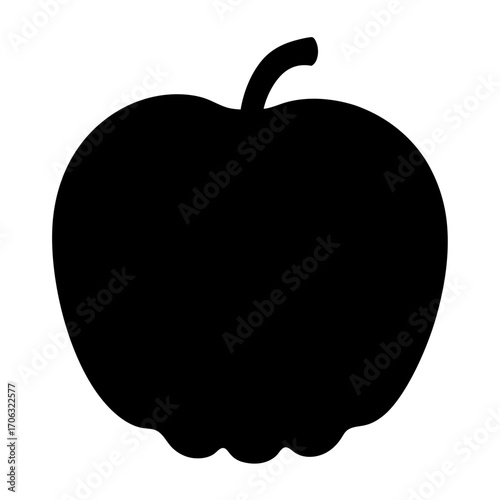 Silhouette of apple fruit-Black silhouette of an apple fruit with stem. Simple vector illustration suitable for food, health, botanical, organic, and decorative design themes.