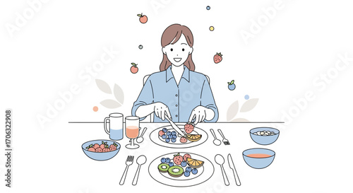 Woman Enjoying Fresh Fruit Illustration: Healthy Eating, Wellness, And Nutritional Delight