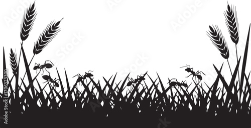 Vector art of ants in grass