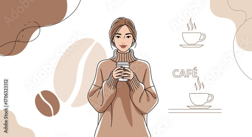 Woman Enjoys A Cozy Coffee Moment In Stylish Minimalist Cafe Setting Design