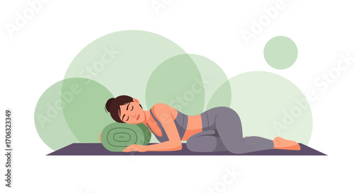 Woman Enjoys Restorative Yoga Pose with Serene Colors and Peaceful Energy