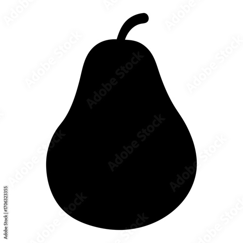 Silhouette of pear fruit shape-Black silhouette of a pear with stem, symbolizing fresh fruit, organic farming, healthy food, and natural nutrition.