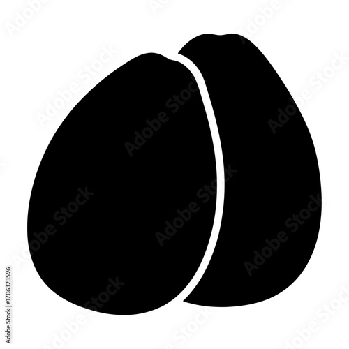 Silhouette of pistachio nut icon-Black silhouette illustration of a pistachio nut in shell, symbolizing dry fruit, healthy snack, nutrition, farming, and organic food.