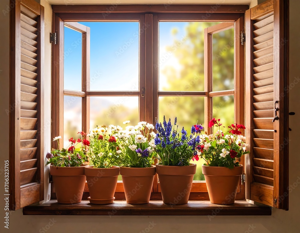 Fototapeta premium Sunny window with flowers