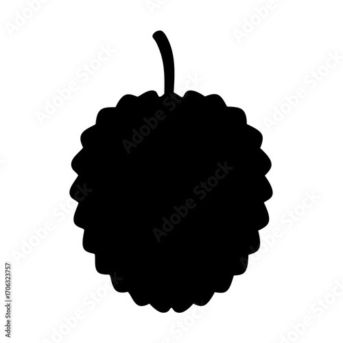 Silhouette of tropical fruit icon-Black silhouette illustration of a tropical fruit with textured skin and stem, symbolizing exotic food, nutrition, and agriculture.