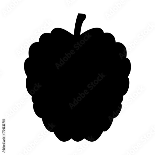 Custard apple fruit silhouette vector icon-Black silhouette of a custard apple fruit with stem, perfect for tropical fruit graphics, food design, and healthy lifestyle themes.  