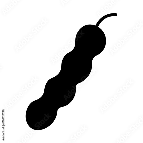 Tamarind pod fruit silhouette vector icon-Black silhouette of a tamarind pod with stem, ideal for food design, tropical fruit graphics, and natural health concepts.