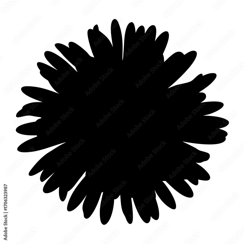 Obraz premium Silhouette of daisy flower with rounded petals-Black silhouette illustration of a daisy-like flower with a circular shape and evenly spaced rounded petals, isolated on a white background.