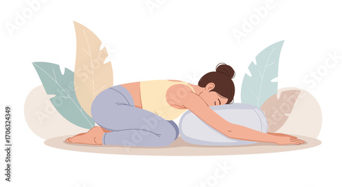 Woman In Yoga Pose Resting And Reconnecting With Nature, Embracing Serenity