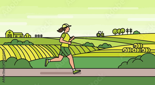 Woman Jogging in Picturesque Rural Landscape Depicting A Healthy Lifestyle