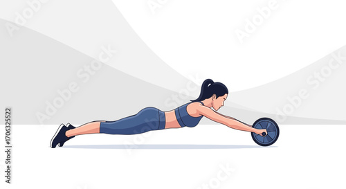 Woman Performing Ab Wheel Exercise Demonstrating Core Strength and Fitness for a Healthier Lifestyle