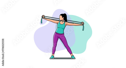 Woman Performing Exercise With Resistance Band For Physical Activity And Well-Being