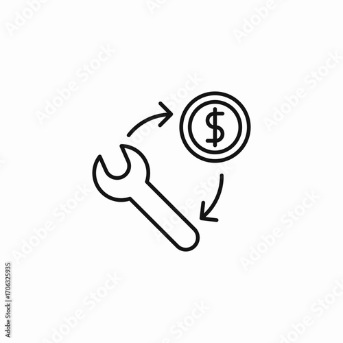 wrench and coin icon icon sign vector