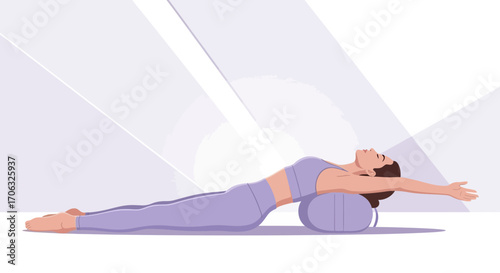 Woman Performing Yoga Pose Reclined On Pillow Ready To Meditate For Relaxation