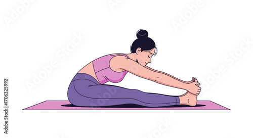 Woman Performing Yoga Pose While Stretching on a Exercise Mat and Achieving Flexibility