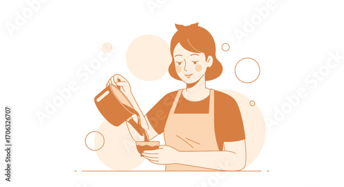 Woman Pouring Beverage Into Cup Illustrative Art Depicting Everyday Actions In Minimalism