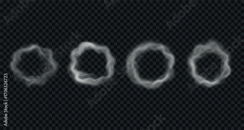 Set of vector flowing rings of smoke.