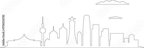 Beijing skyline line art black color vector design on white background minimal city illustration