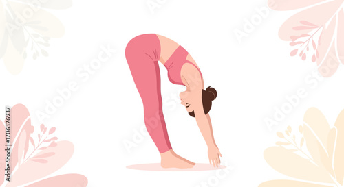 Woman Practicing Yoga Exercise and Stretching in Forward Bend Pose For Health and Wellness