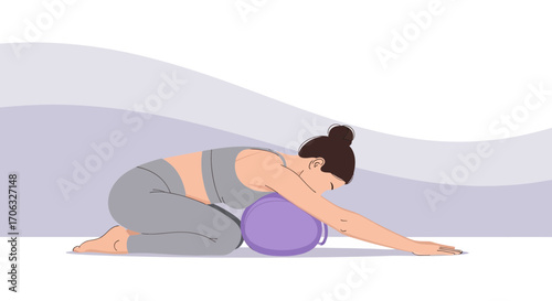 Woman Practicing Yoga Pose with Supportive Pillow for Relaxation and Well-being