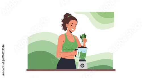 Woman Preparing a Healthy Smoothie with Fresh Ingredients for a Wellness Lifestyle