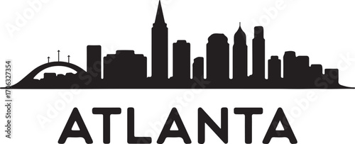 Atlanta city skyline horizontal banner black color vector design on white background minimal illustration