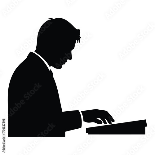 Silhouette of a man in a suit playing a keyboard instrument silhouette