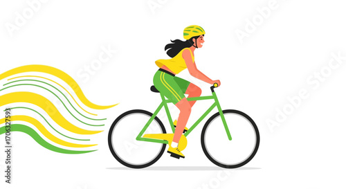 Woman Cyclist Enjoying A Sunny Ride, Symbolizing Fitness, Health, and Recreational Sports Activity