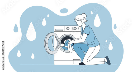 Woman Doing Laundry Illustration Showing Domestic Chores And Daily Routine Activities
