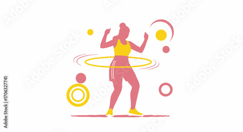 Woman Doing Hula Hoop Exercise Silhouette In Modern Illustration Design Style