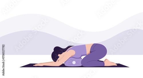 Woman Doing Yoga Exercise with Meditation And Focused on Peaceful Relaxation