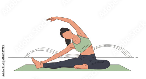 Woman Doing Yoga Illustration: Tranquility, Health, and Wellness in a Minimalist Design