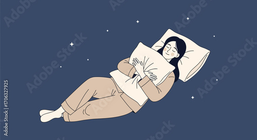 Woman Dreaming Serene Nighttime, Resting Comfortably, Embracing Peaceful Slumber, Sleepy Bliss