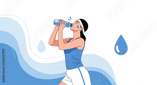 Woman Drinking Water After Exercise, Hydration and Health, Vector Illustration Design