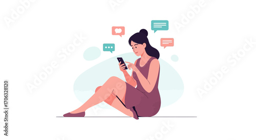 Woman Engrossed In Mobile Chat, Texting Digital Communication Social Media Connection Discussion